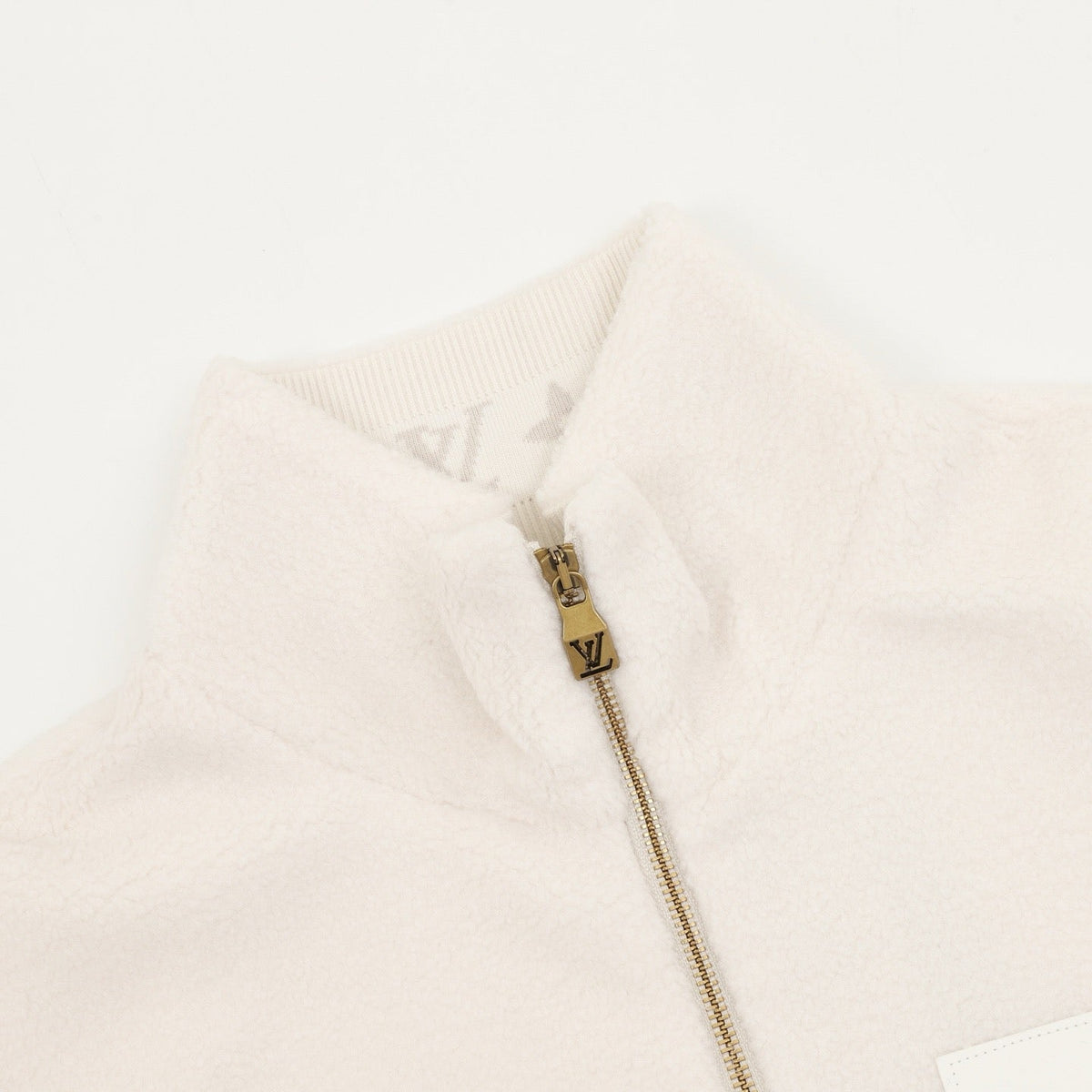 LV Monogram Cuff Sherpa Fleece Full Zip Warm Jacket Unisex Off White