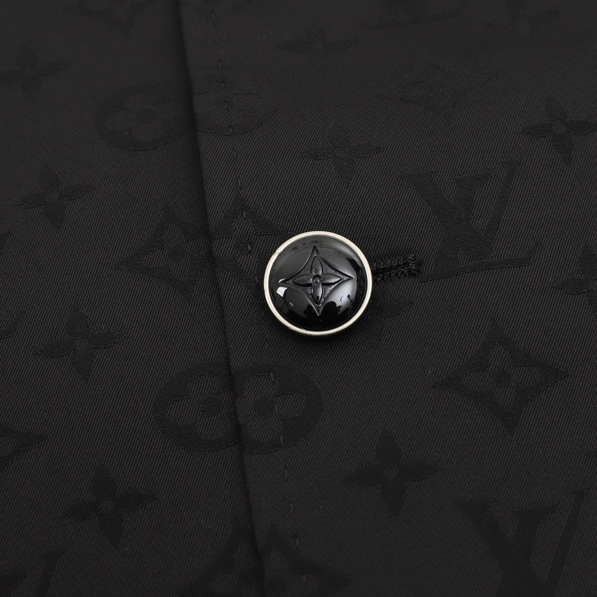 LV Luxury Monogram Jacquard Two Button Blazer Notch Lapel Casual Suit Jacket Solid Black
