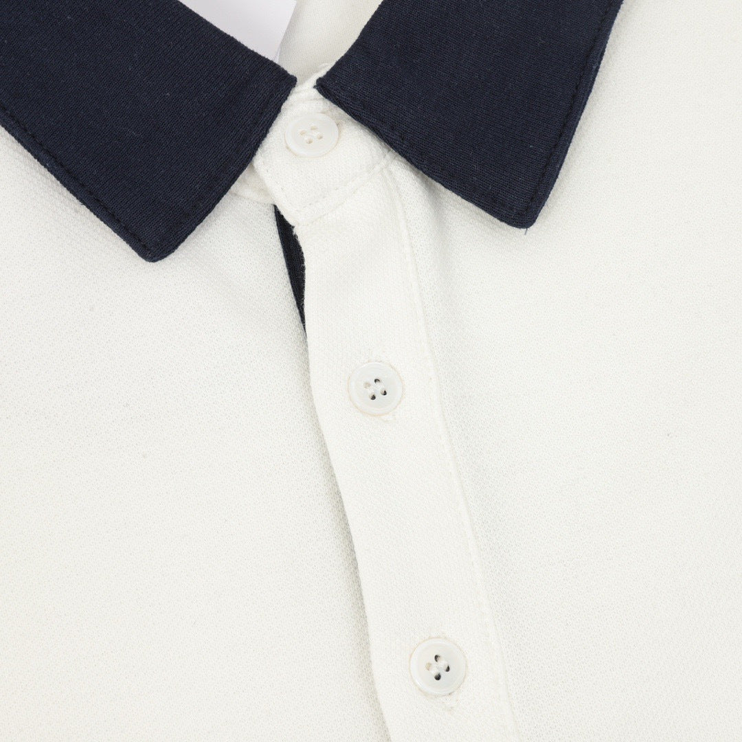 Thom Browne Whale Motif Long Sleeve Polo Shirt men – 4-Bar Stripe Ivory White with Navy