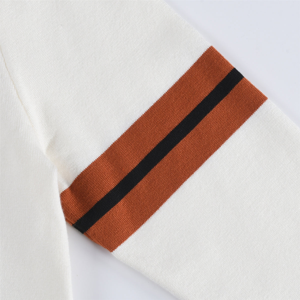 Off White Crew Neck Knit Sweater Orange Striped Sleeve Minimalist Pullover Unisex（副本）
