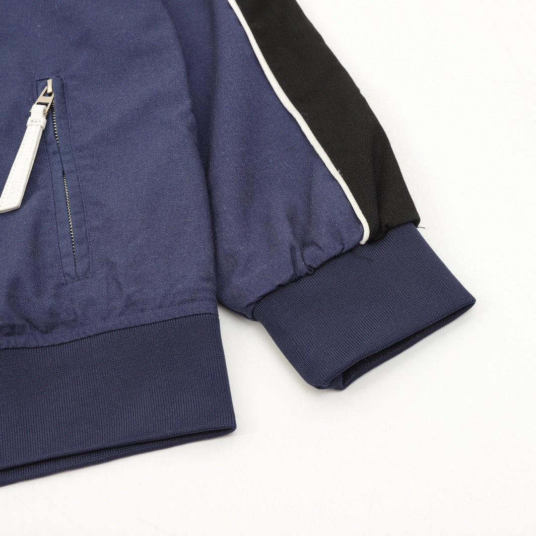 Loewe Navy Color Block Track Jacket Anagram Print Zip Up Coat
