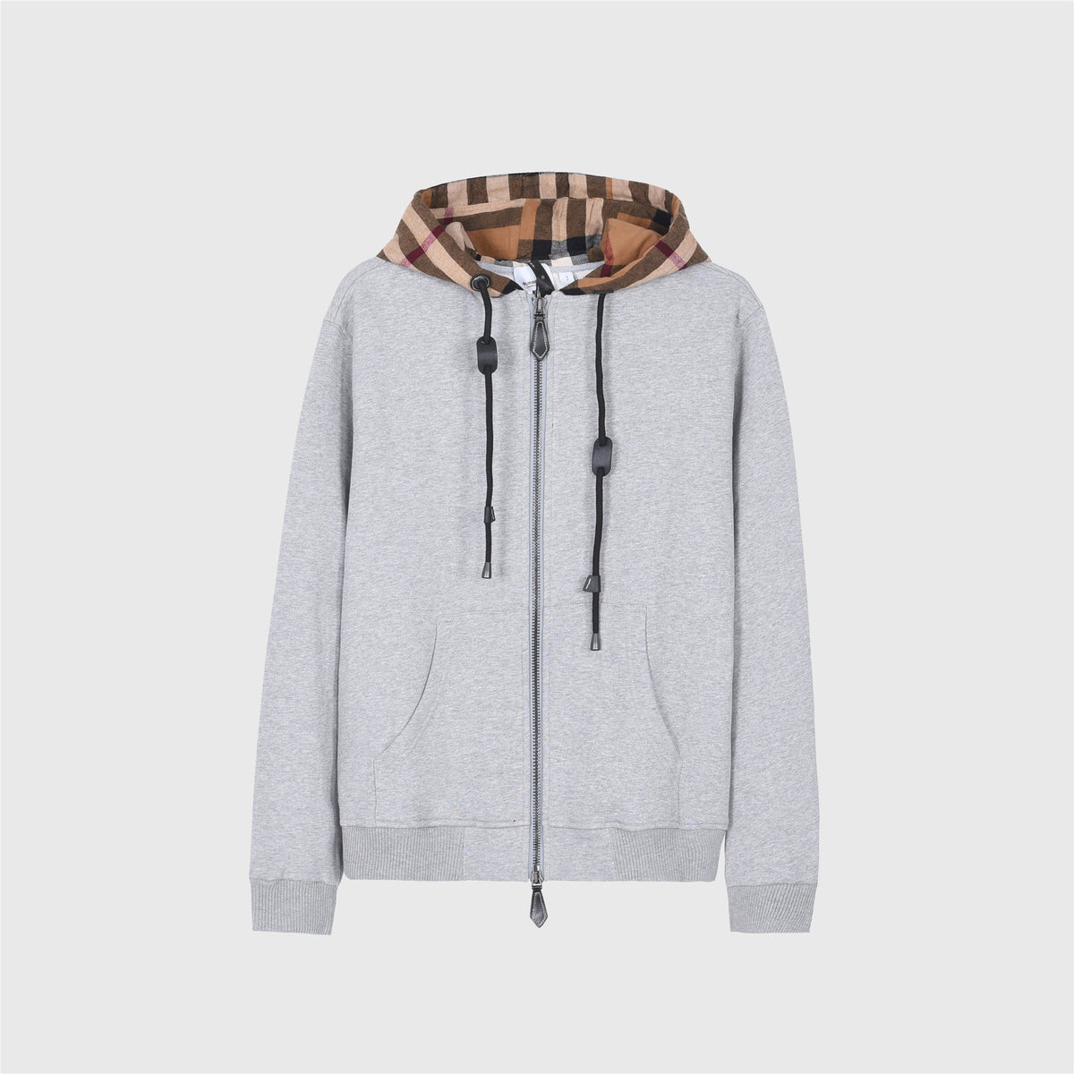 Burberry Heather Grey Zip Up Hoodie Full Vintage Check Hood Unisex
