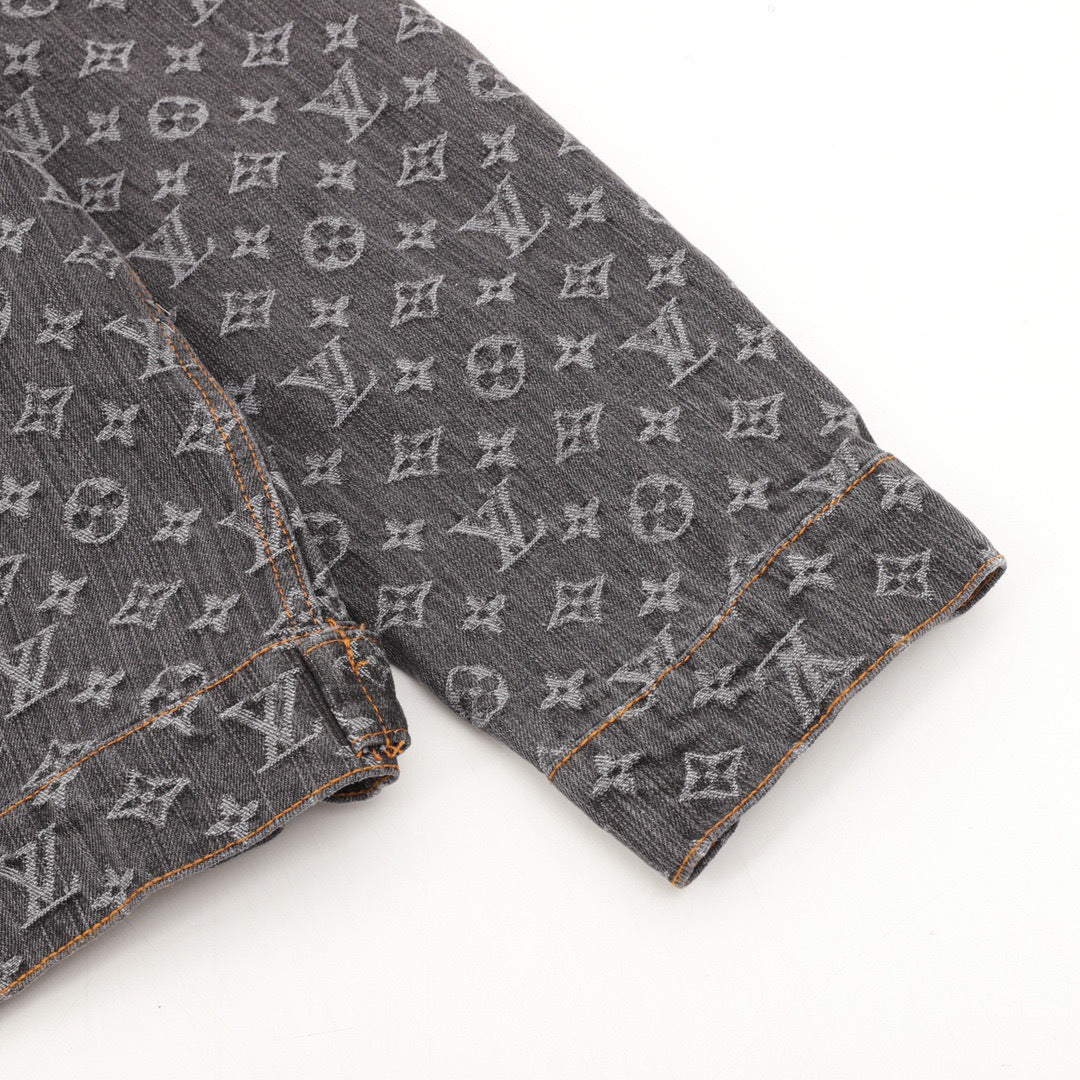 Louis Vuitton Black Grey Monogram Denim Trucker Jacket Unisex