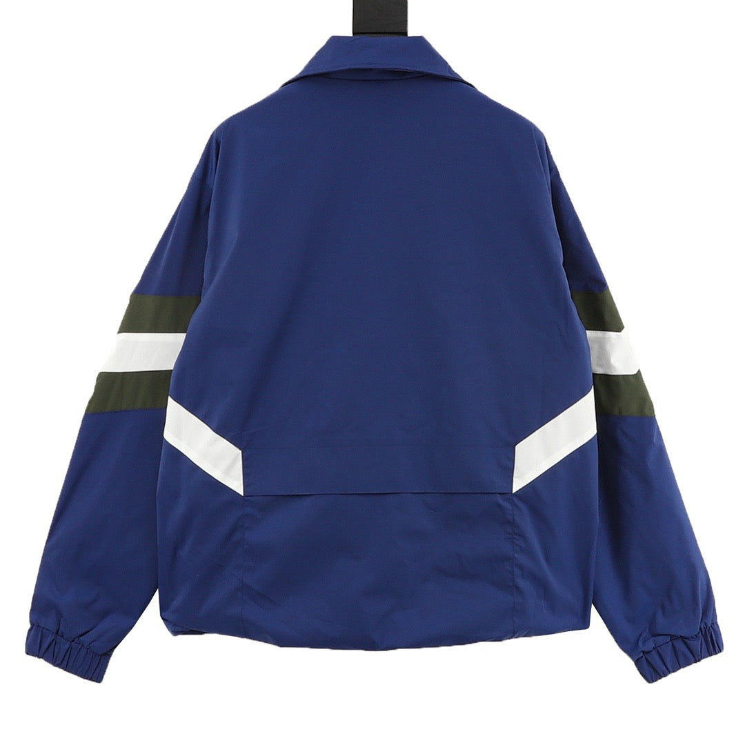 Balenciaga Crest Logo College Track Jacket Unisex Royal Blue with Green & White Stripes