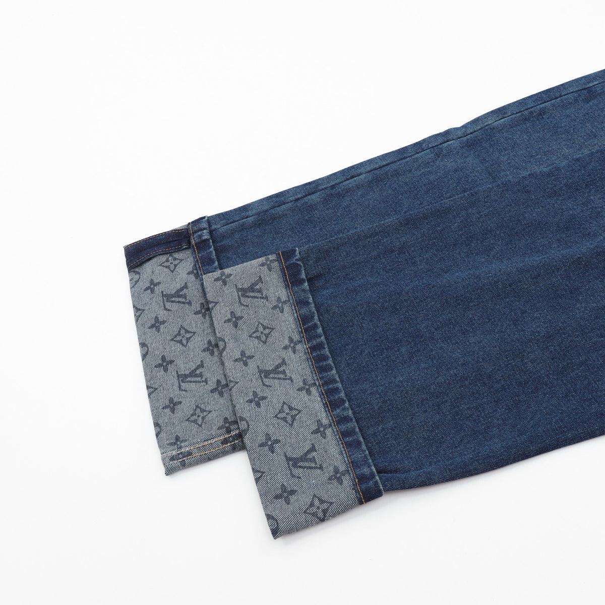 Louis Vuitton Luxury Monogram Cuffed Hem Loose Fit Denim Trousers Unisex
