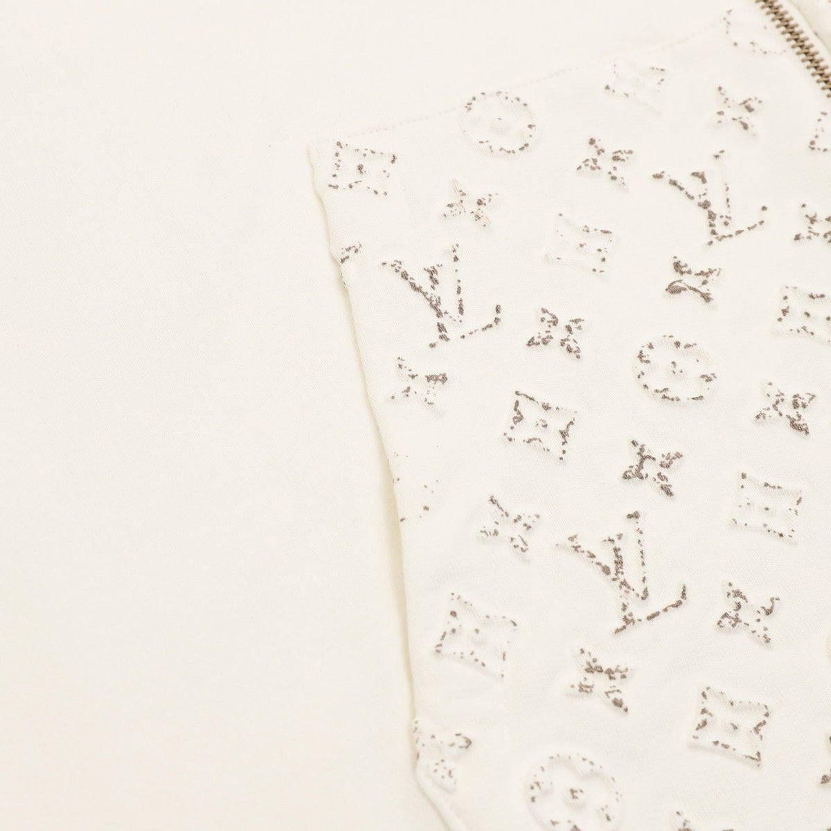 Louis Vuitton Monogram Embossed Full Zip Hoodie Unisex Casual Hooded Sweatshirt Outerwear Off White