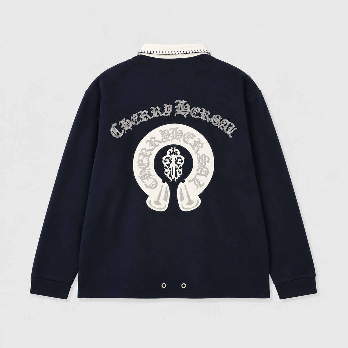 Chrome Hearts Long Sleeve Polo Shirt men – Contrast Collar & Horseshoe Motif