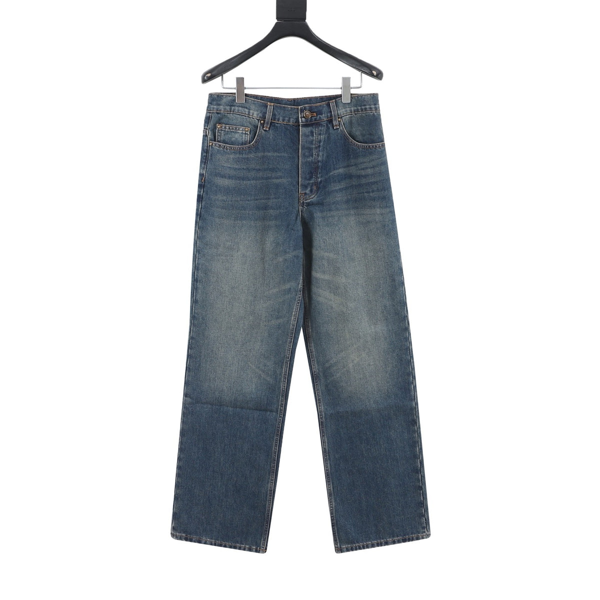 Louis Vuitton Vintage Wash Wide Leg Denim Jeans Men Luxury Straight Denim Pants Dark Vintage Blue