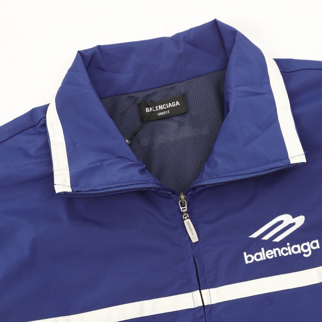 Balenciaga 3B Logo Striped Sport Jacket Full Zip Outerwear Unisex Royal Blue