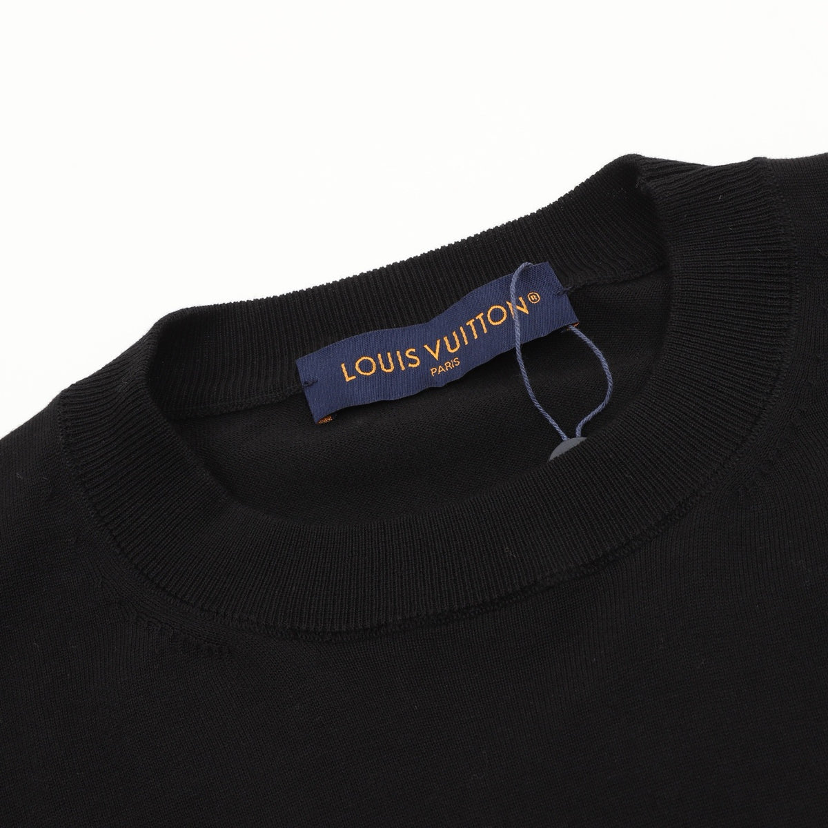 Luxury Handwriting Logo Crew Neck Knit Sweater Rib Cuff Streetwear Pullover Unisex Solid Black