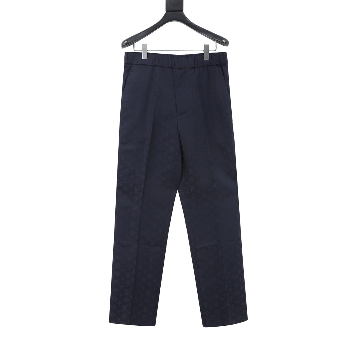 LV Monogram Jacquard Casual Pants Unisex Elastic Waist Designer Trousers Navy Blue
