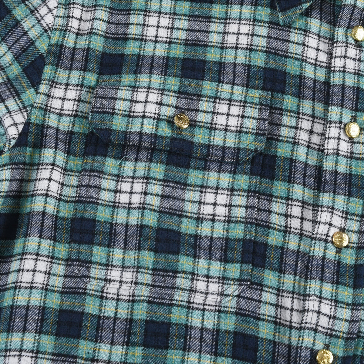 CELINE Plaid Western Shirt – Long Sleeve with Snap Buttons Unisex& Chest Pockets Green Blue