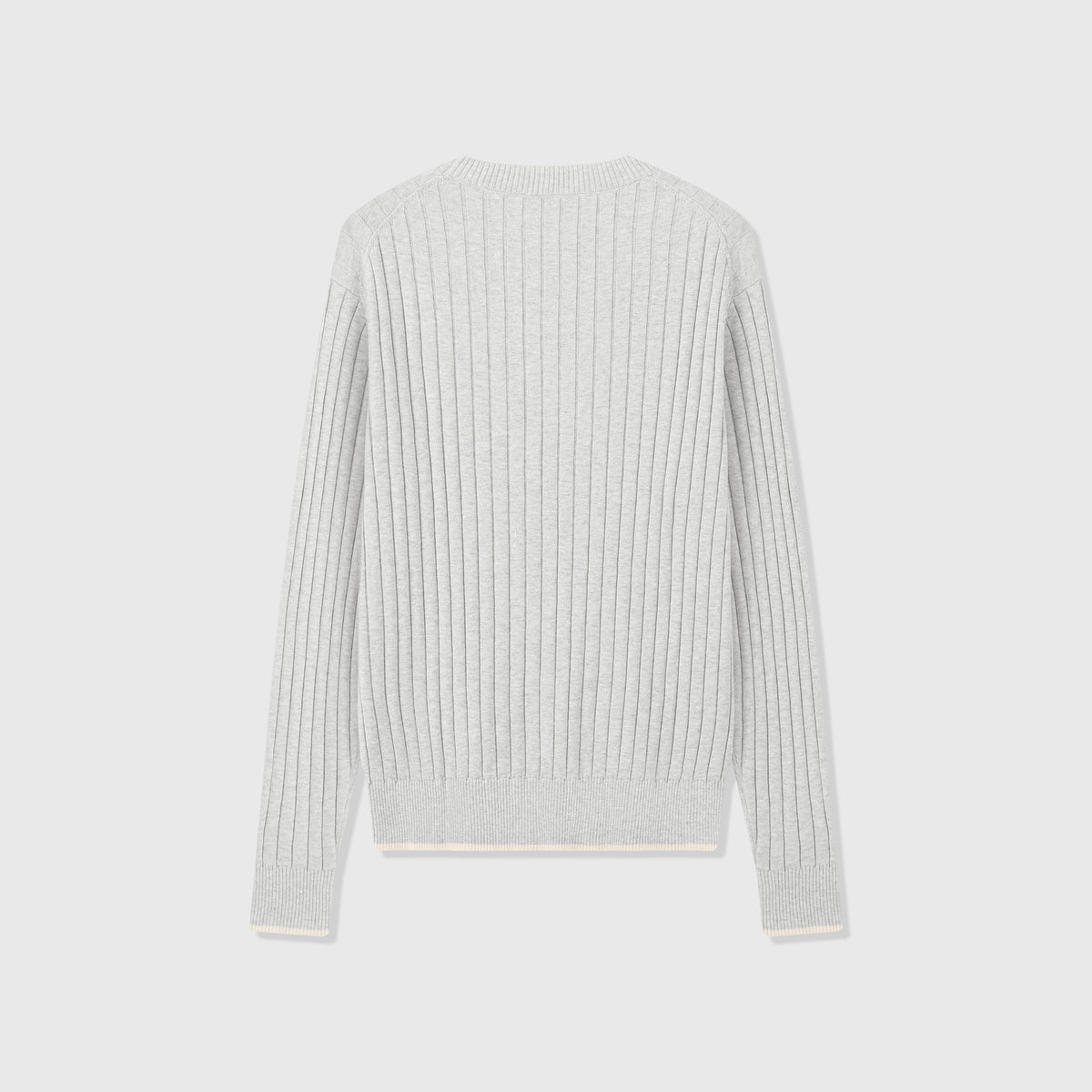 Bottega Veneta Light Grey Vertical Ribbed Crew Neck Long Sleeve Knit Top
