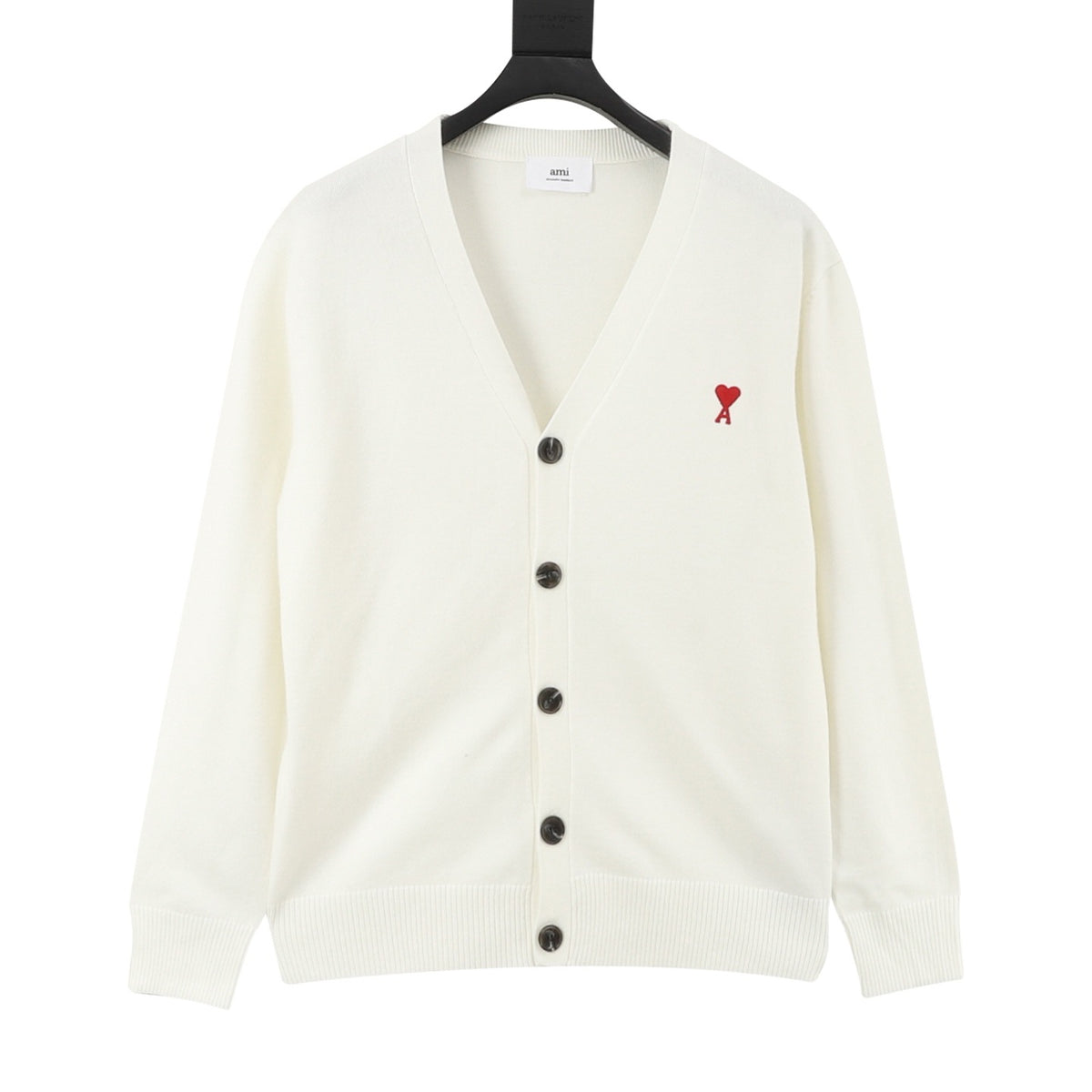Ami Paris Ami de Coeur V-Neck Knit Cardigan white