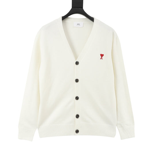 Ami Paris Ami de Coeur V-Neck Knit Cardigan white