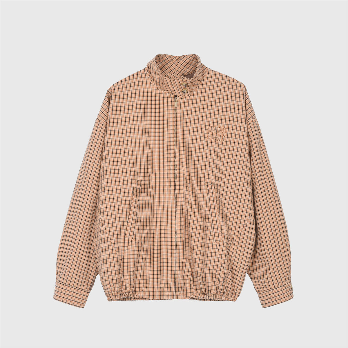 Miu Miu Peach Check Stand Collar Zip Up Jacket Unisex