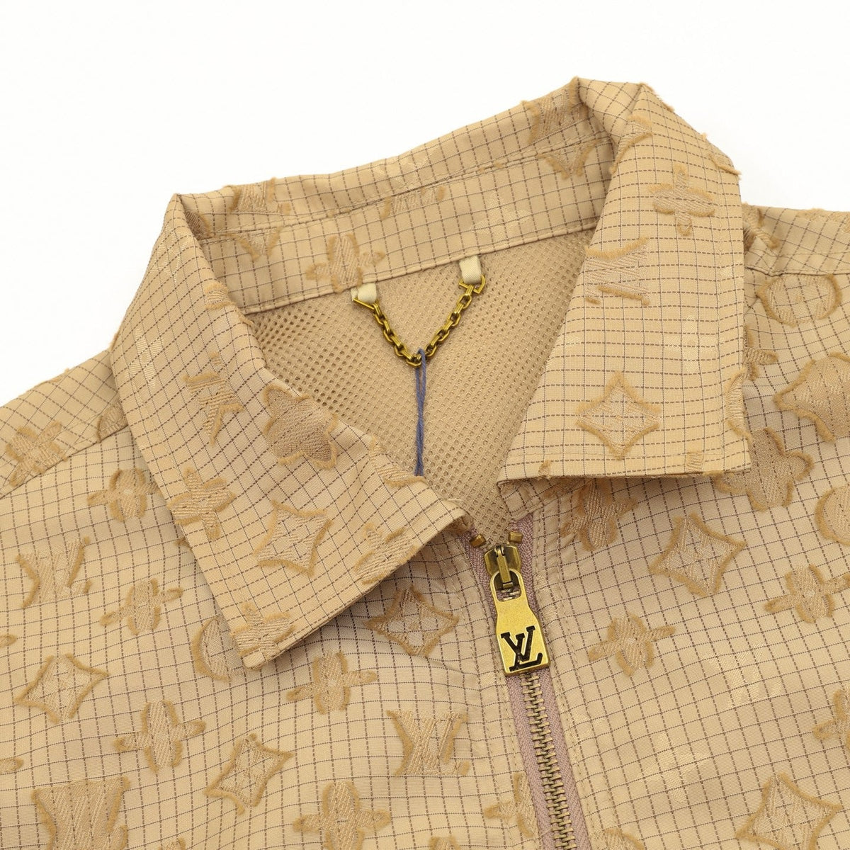 Louis Vuitton Jacquard Monogram Grid Collared Casual Workwear Jacket Unisex Khaki