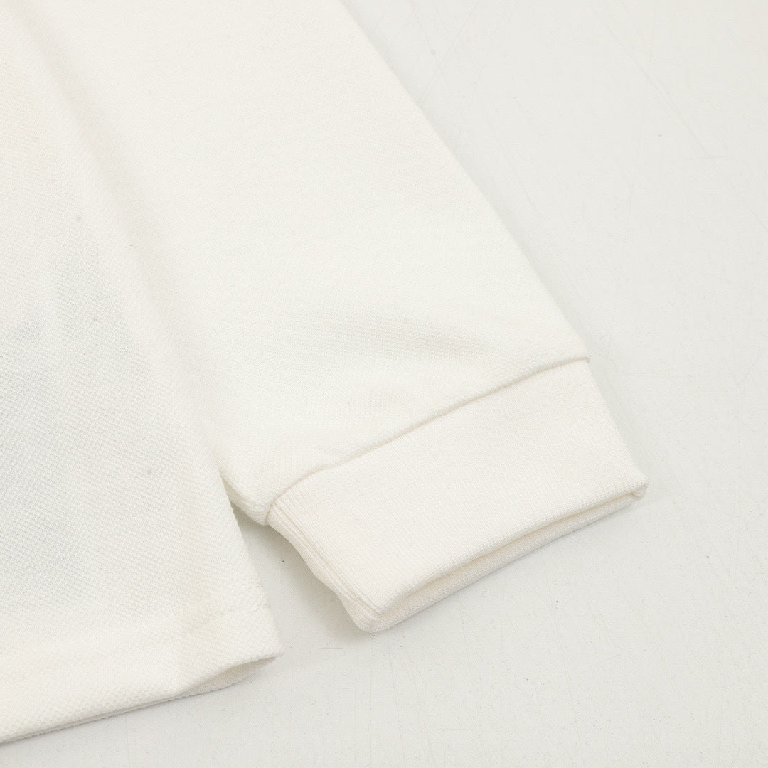 Gucci University Logo Long Sleeve Polo Shirt – Ivory with Striped Collar