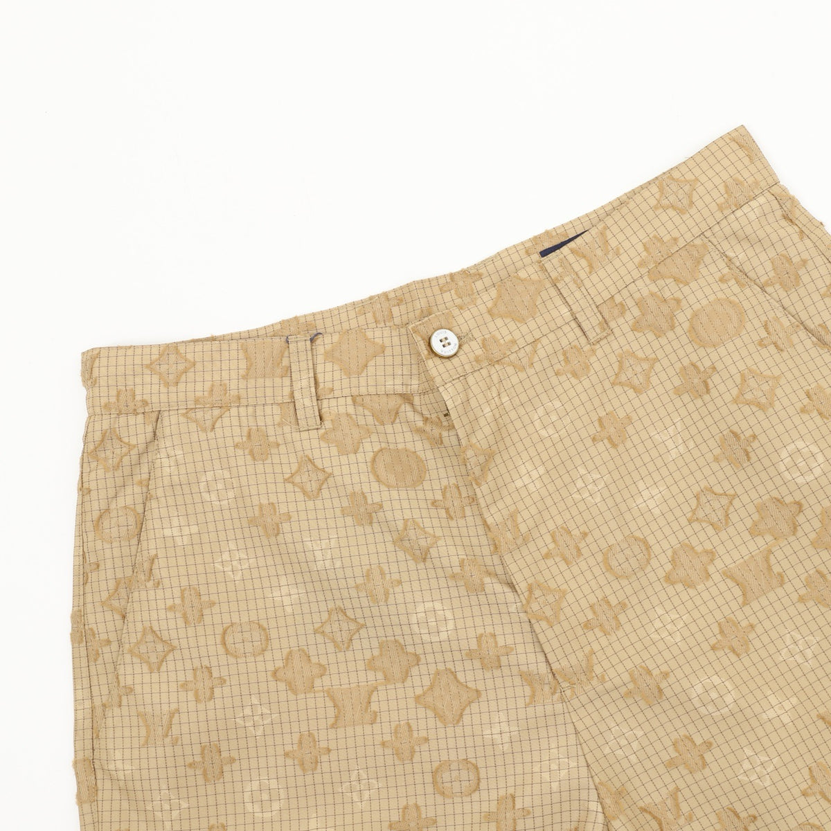 Luxury Monogram Grid Print Straight Leg Trousers Casual Streetwear Pants Unisex Khaki