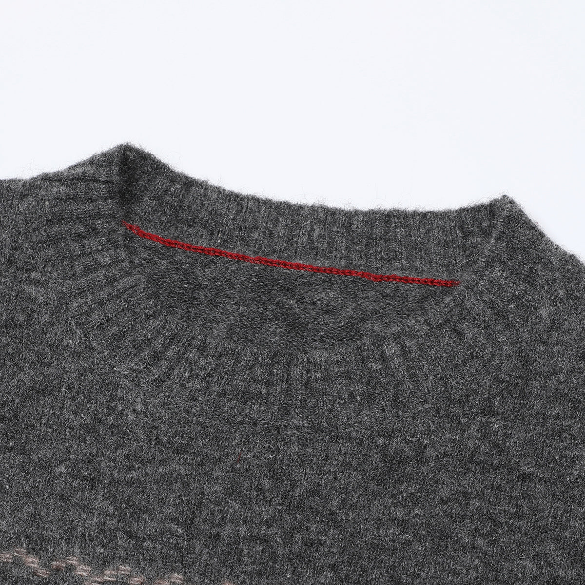 Fair Isle Crew Neck Knit Sweater Retro Stripe Jacquard Pullover Unisex Heather Grey