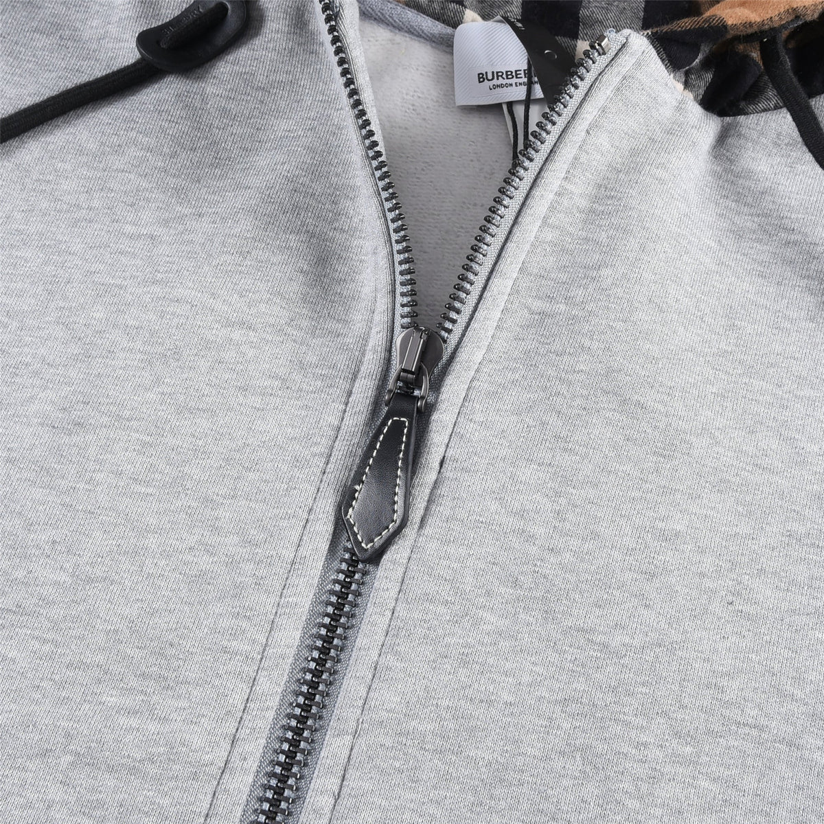 Burberry Heather Grey Zip Up Hoodie Full Vintage Check Hood Unisex