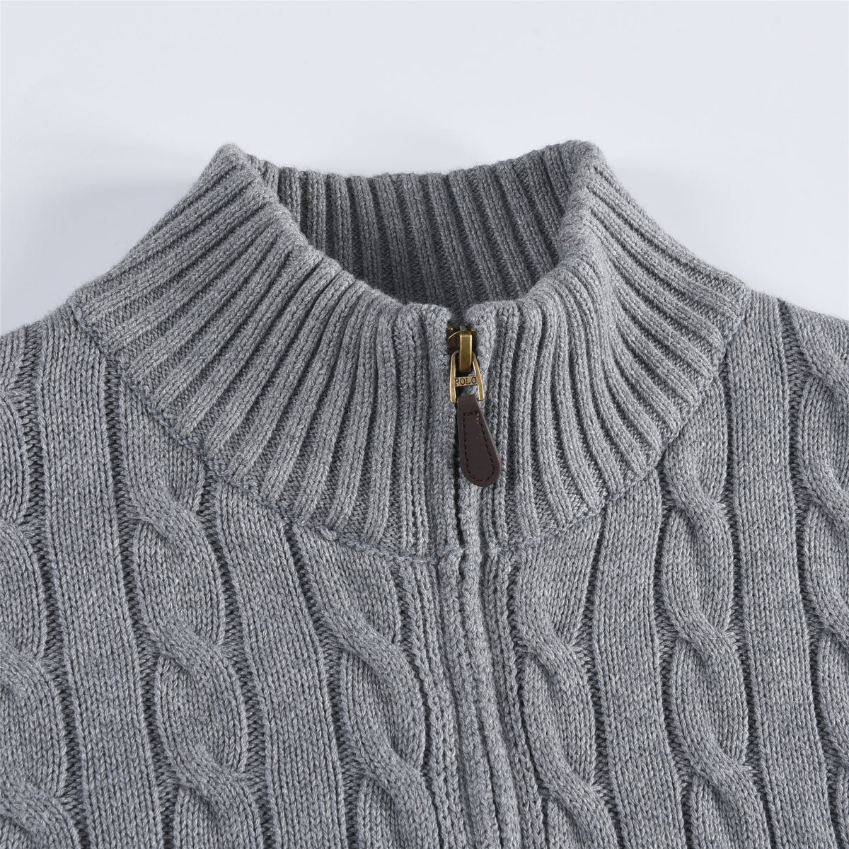Polo Ralph Lauren Light Grey Cable Knit Full Zip Sweater White Pony Logo Unisex
