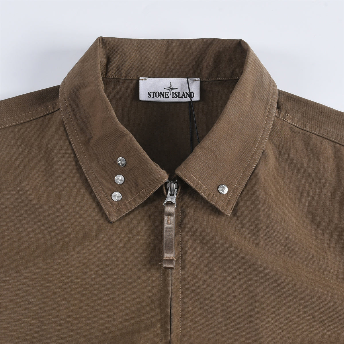 Stone Island Khaki Field Jacket Men Zip Up Collared Overshirt Compass Badge