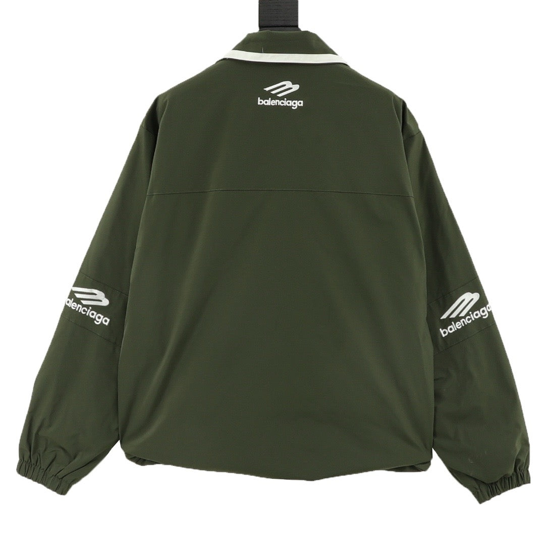 Balenciaga 3B Logo Striped Sport Jacket Full Zip Outerwear Unisex Olive Green