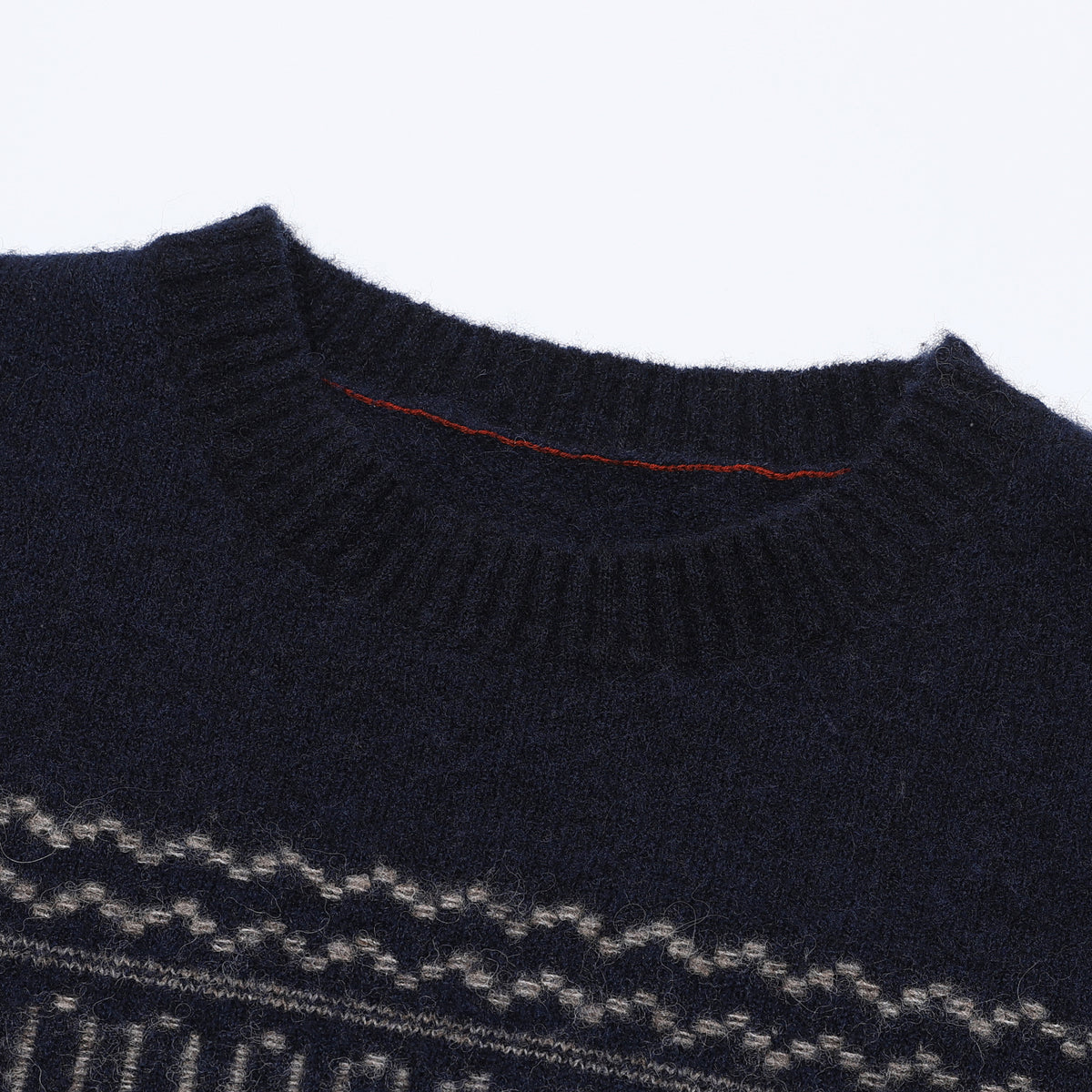 Fair Isle Crew Neck Knit Sweater Retro Stripe Jacquard Pullover Unisex Navy Mix