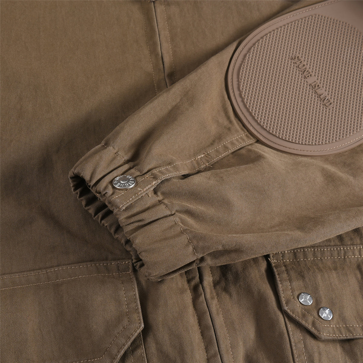 Stone Island Khaki Field Jacket Men Zip Up Collared Overshirt Compass Badge