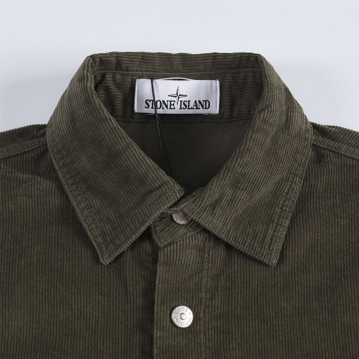 Stone Island Olive Green Corduroy Overshirt Button Up Shirt Compass Badge Unisex