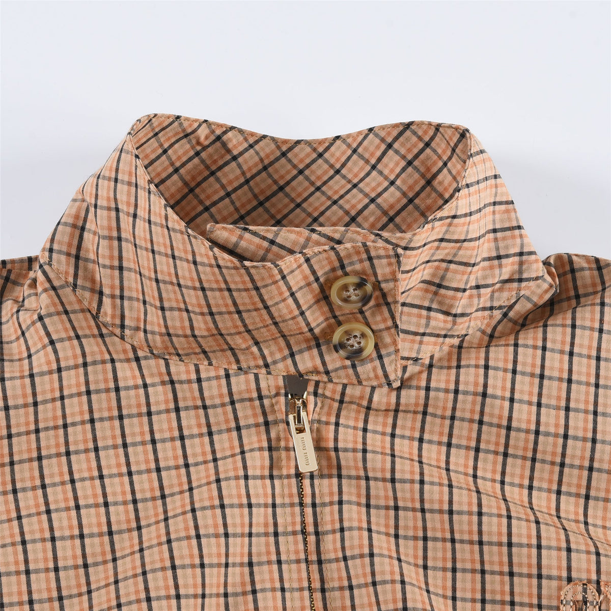 Miu Miu Peach Check Stand Collar Zip Up Jacket Unisex