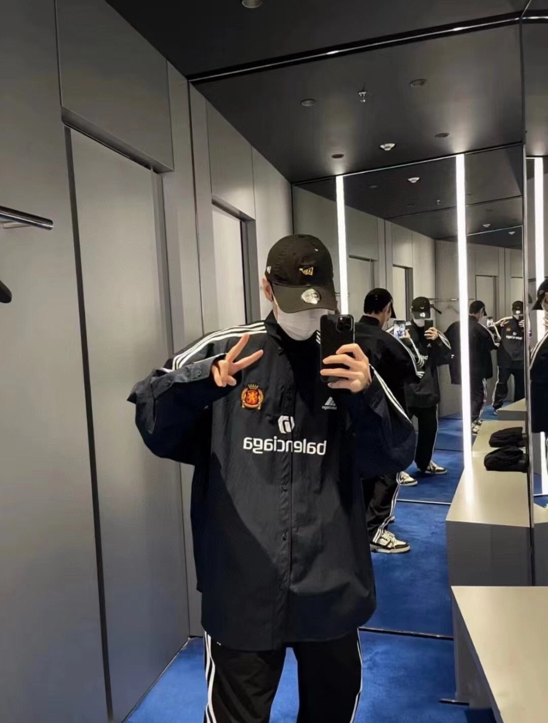 Balenciaga Adidas Collab Football Logo Striped Oversized Shirt Unisex Navy Blue with White Stripes