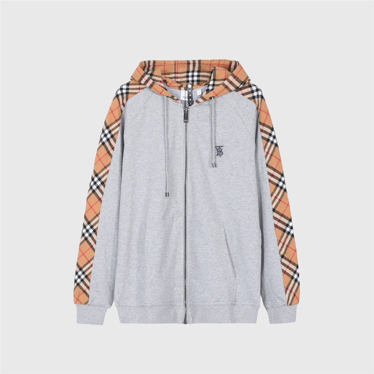 Burberry Heather Grey Vintage Check Raglan Sleeve Zip Up Hoodie Unisex