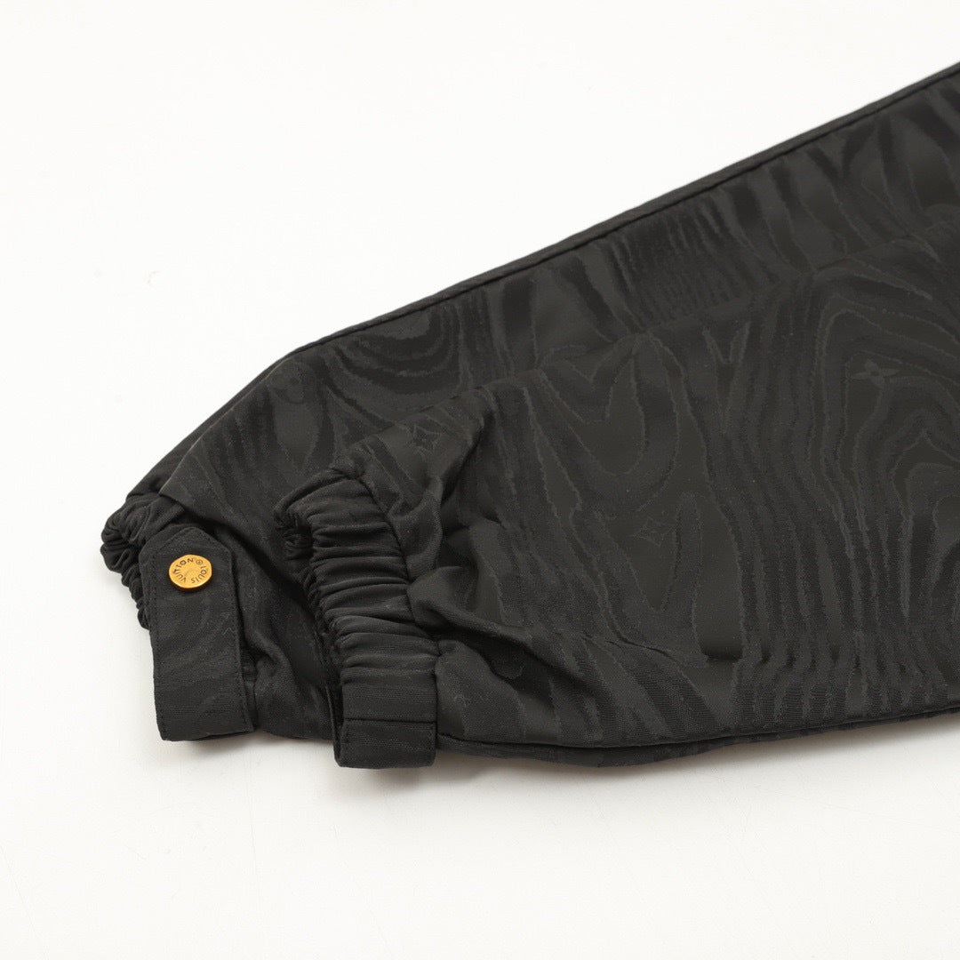 Celine Black Wood Grain Jacquard Hooded Windbreaker Gold Zip Jacket