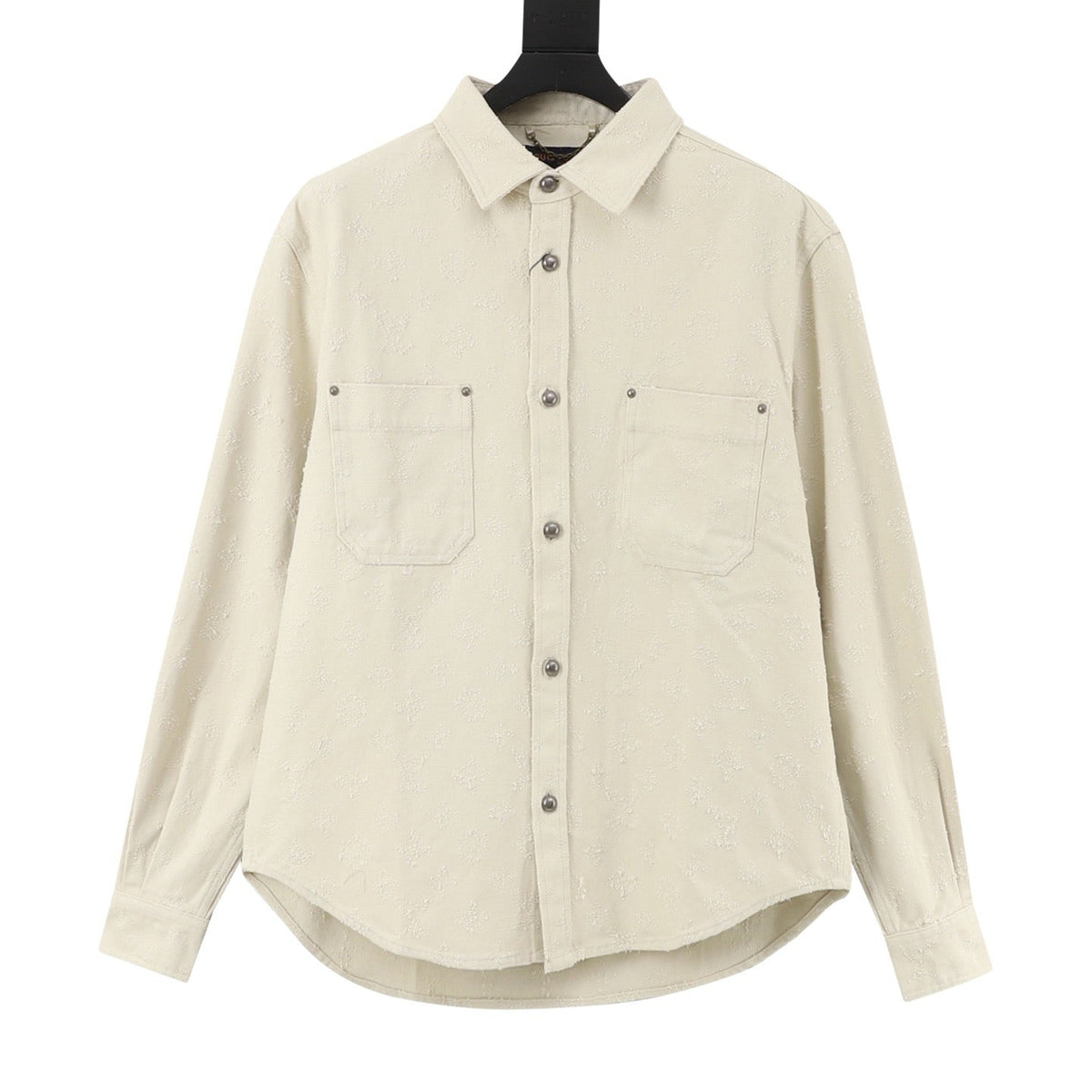 LV Distressed Jacquard Long Sleeve Work Shirt Casual Oversized Shirt Unisex Cream Off White