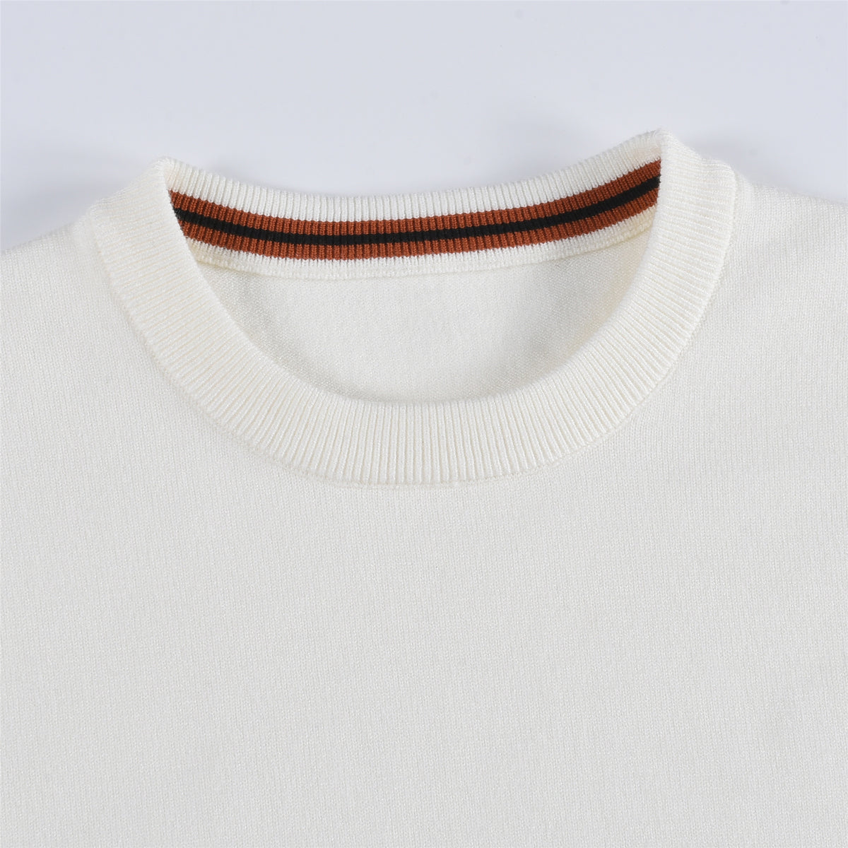 Off White Crew Neck Knit Sweater Orange Striped Sleeve Minimalist Pullover Unisex（副本）