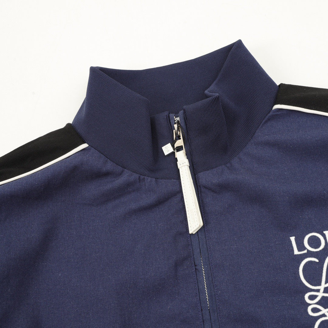 Loewe Navy Color Block Track Jacket Anagram Print Zip Up Coat