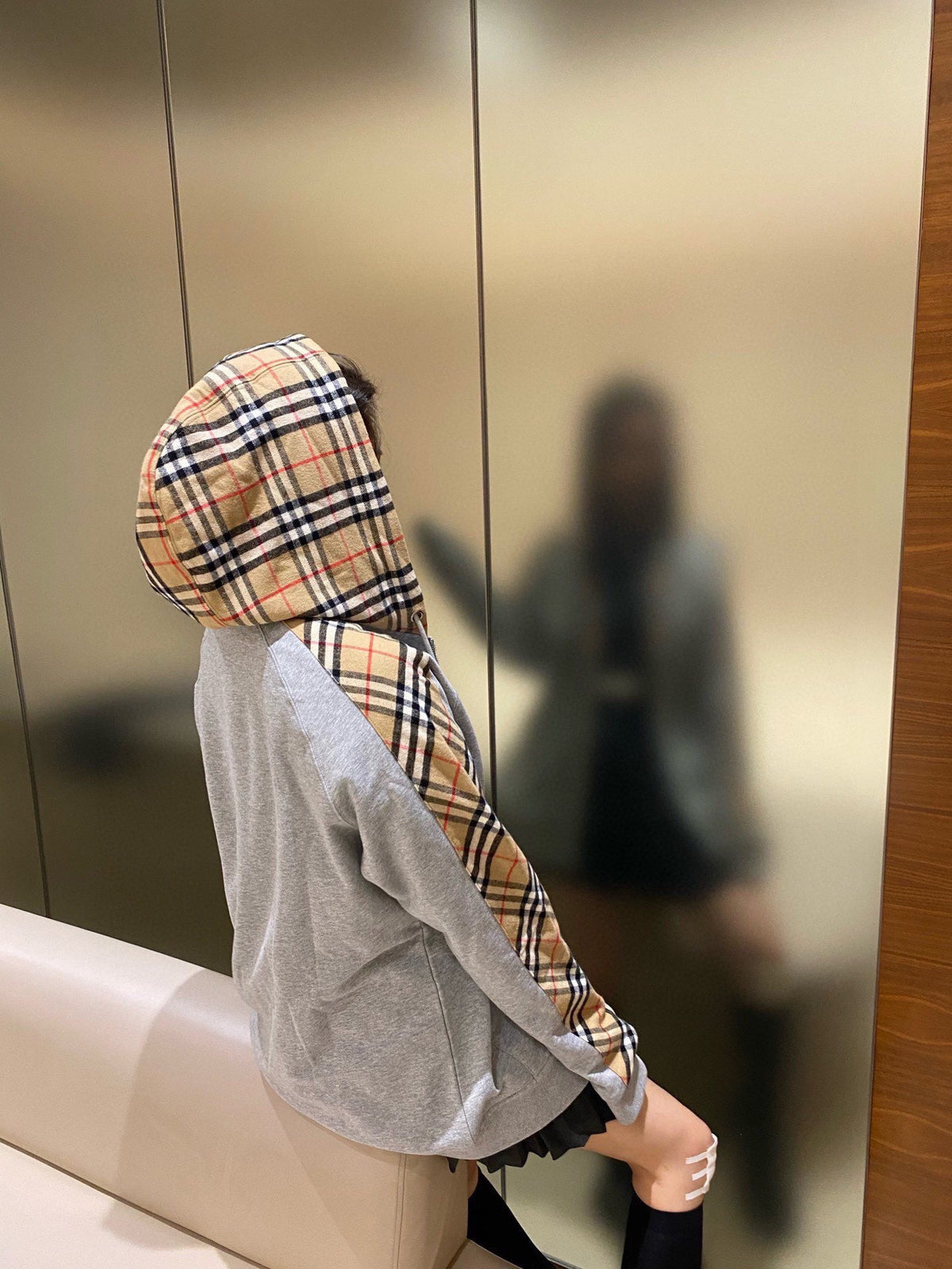 Burberry Heather Grey Vintage Check Raglan Sleeve Zip Up Hoodie Unisex