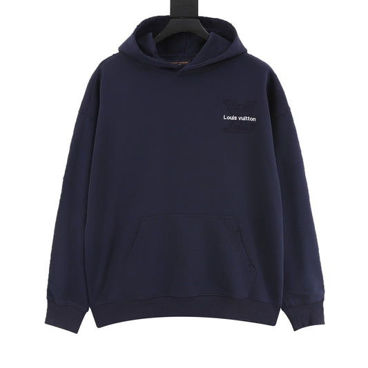 Louis Vuitton Embossed Logo Hoodie Unisex LV Letter Print Pullover Sweatshirt Navy Blue