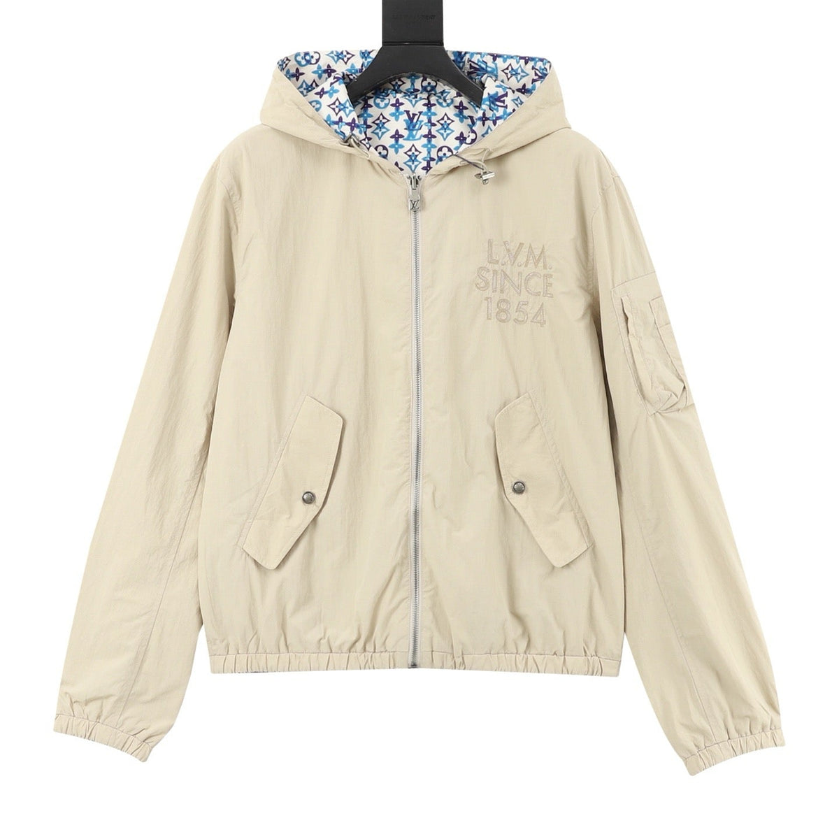 Louis Vuitton Reversible Hooded Windbreaker Unisex Full Zip Light Jacket Beige Outer with Monogram Lining