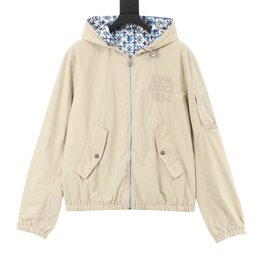 Louis Vuitton Reversible Hooded Windbreaker Unisex Full Zip Light Jacket Beige Outer with Monogram Lining