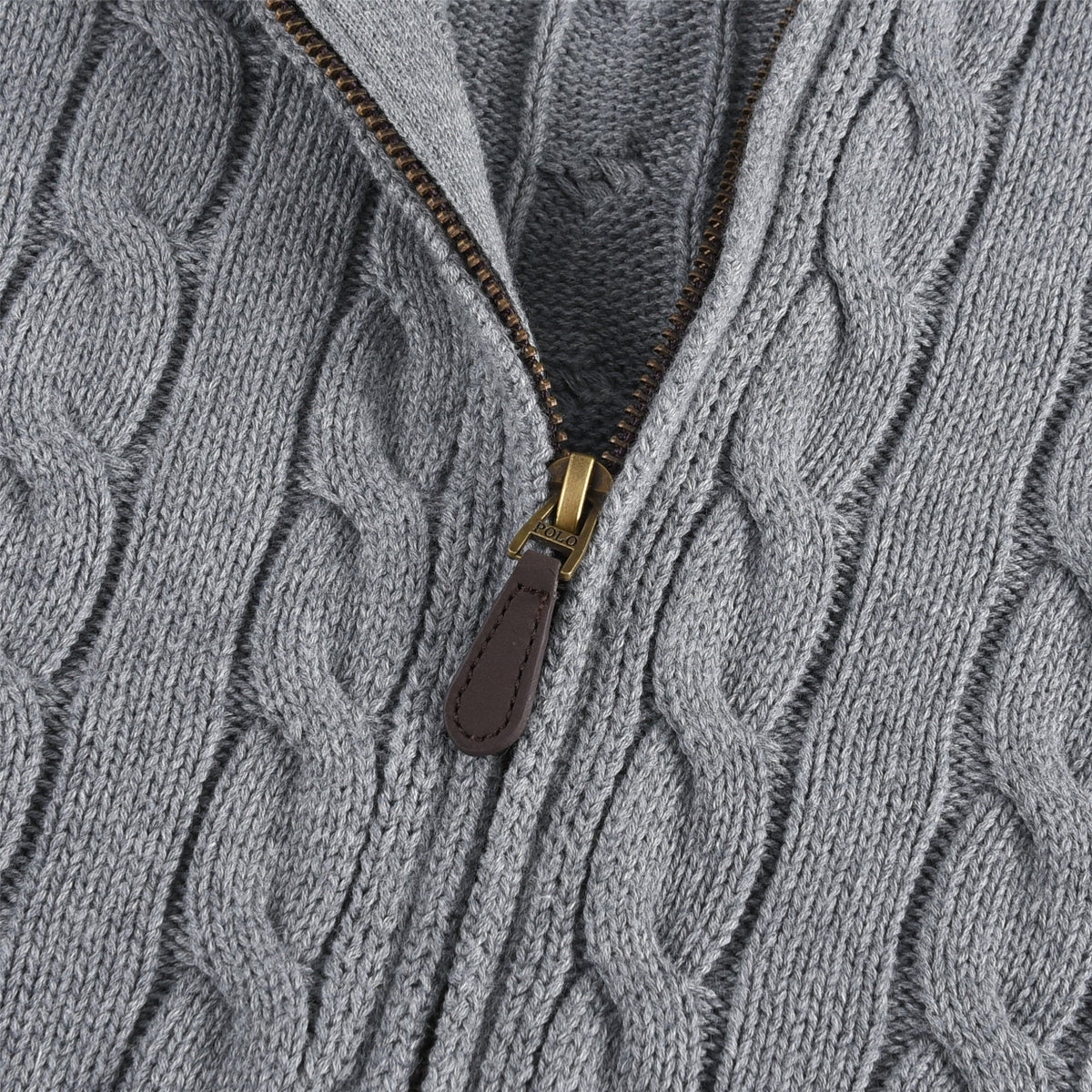 Polo Ralph Lauren Light Grey Cable Knit Full Zip Sweater White Pony Logo Unisex