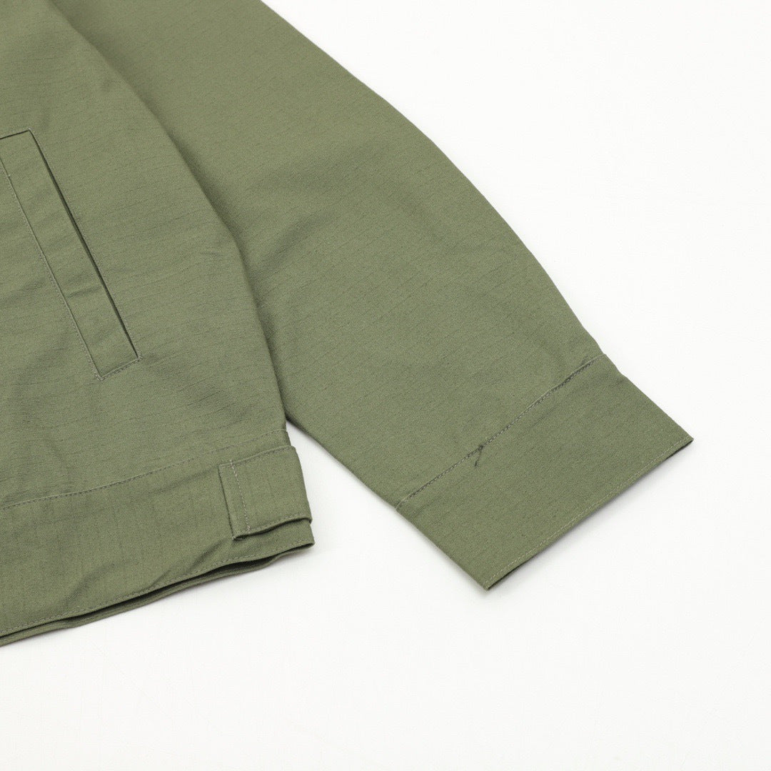 Loewe Army Green Pleated Collared Jacket Anagram Embroidery Zip Up Coat