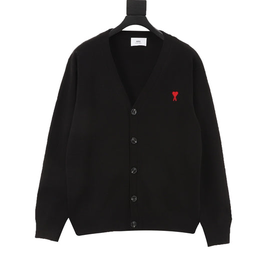 Ami Paris Ami de Coeur V-Neck Knit Cardigan Black