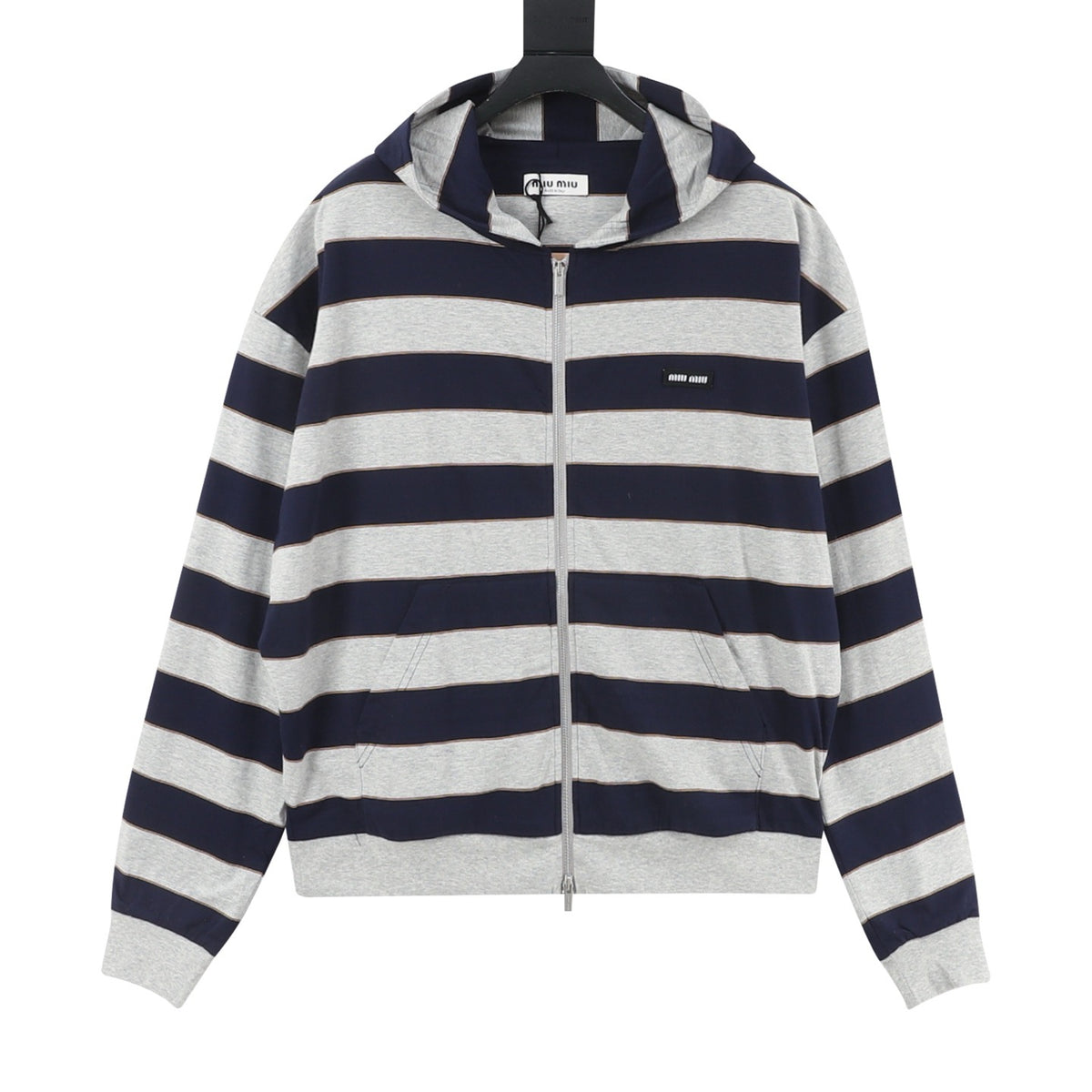 Miu Miu Striped Full Zip Hoodie, Heather Grey Navy