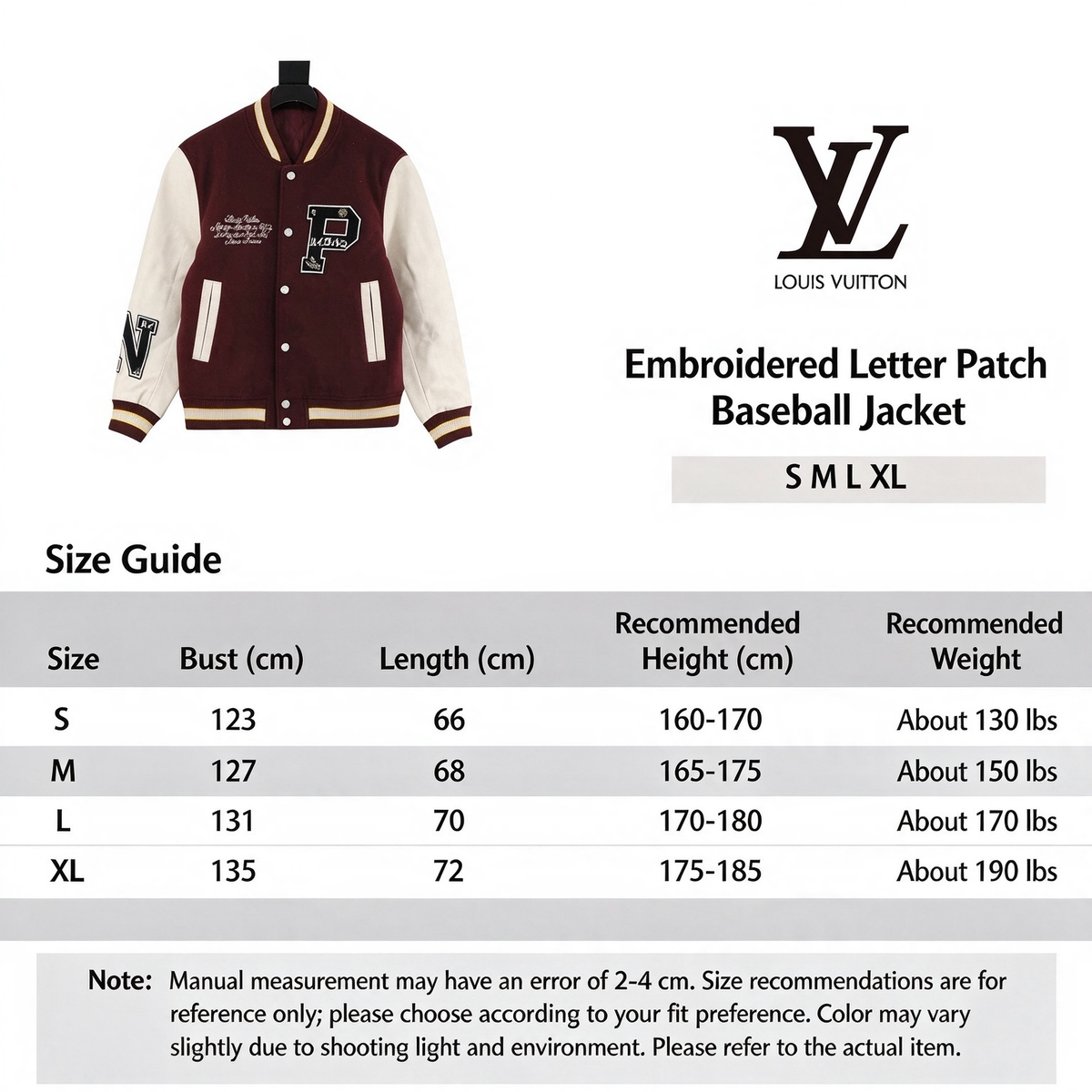 LV x Nigo Burgundy Letter Patch Varsity Jacket Vintage Baseball Coat Streetwear unisex Burgundy & Off-white