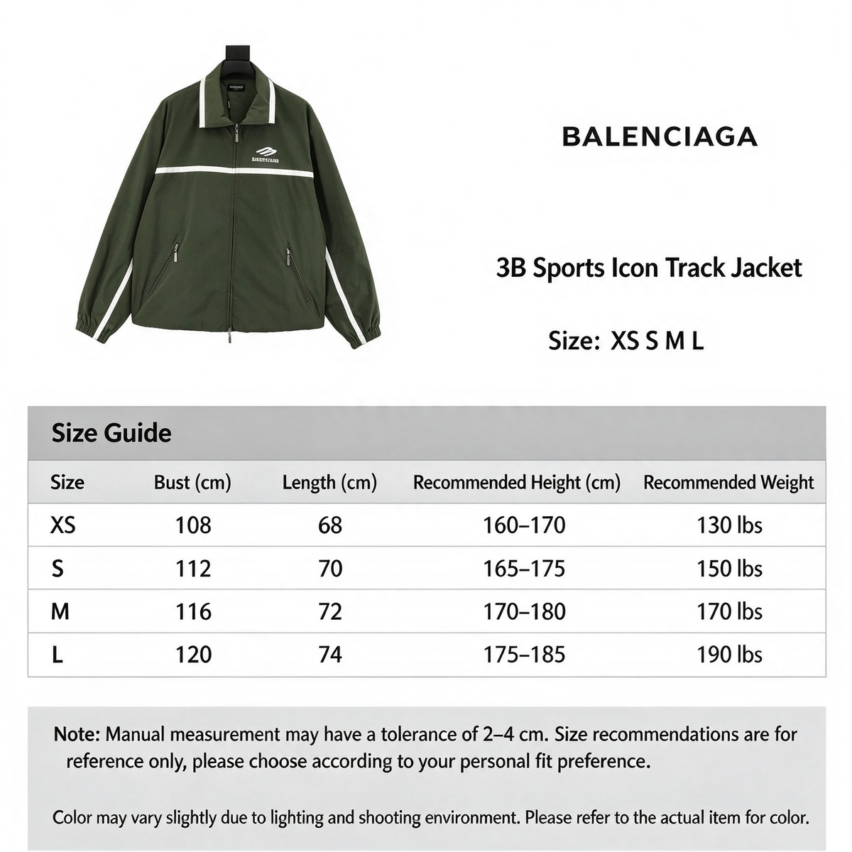 Balenciaga 3B Logo Striped Sport Jacket Full Zip Outerwear Unisex Olive Green