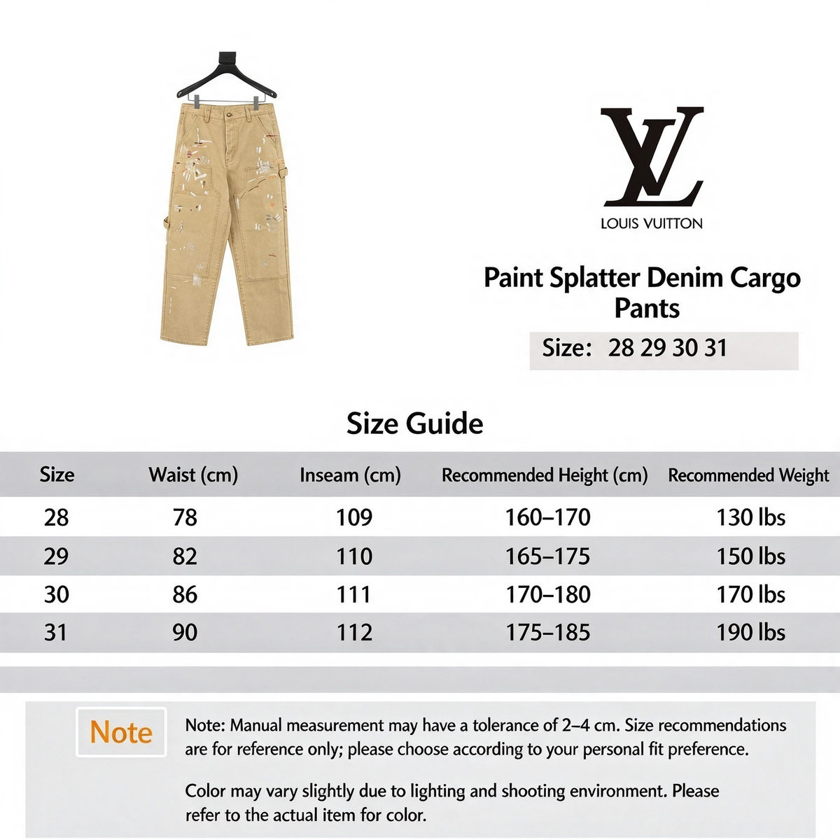 LV Luxury Paint Splatter Carpenter Pants Multi Pocket Streetwear Work Trousers Khaki