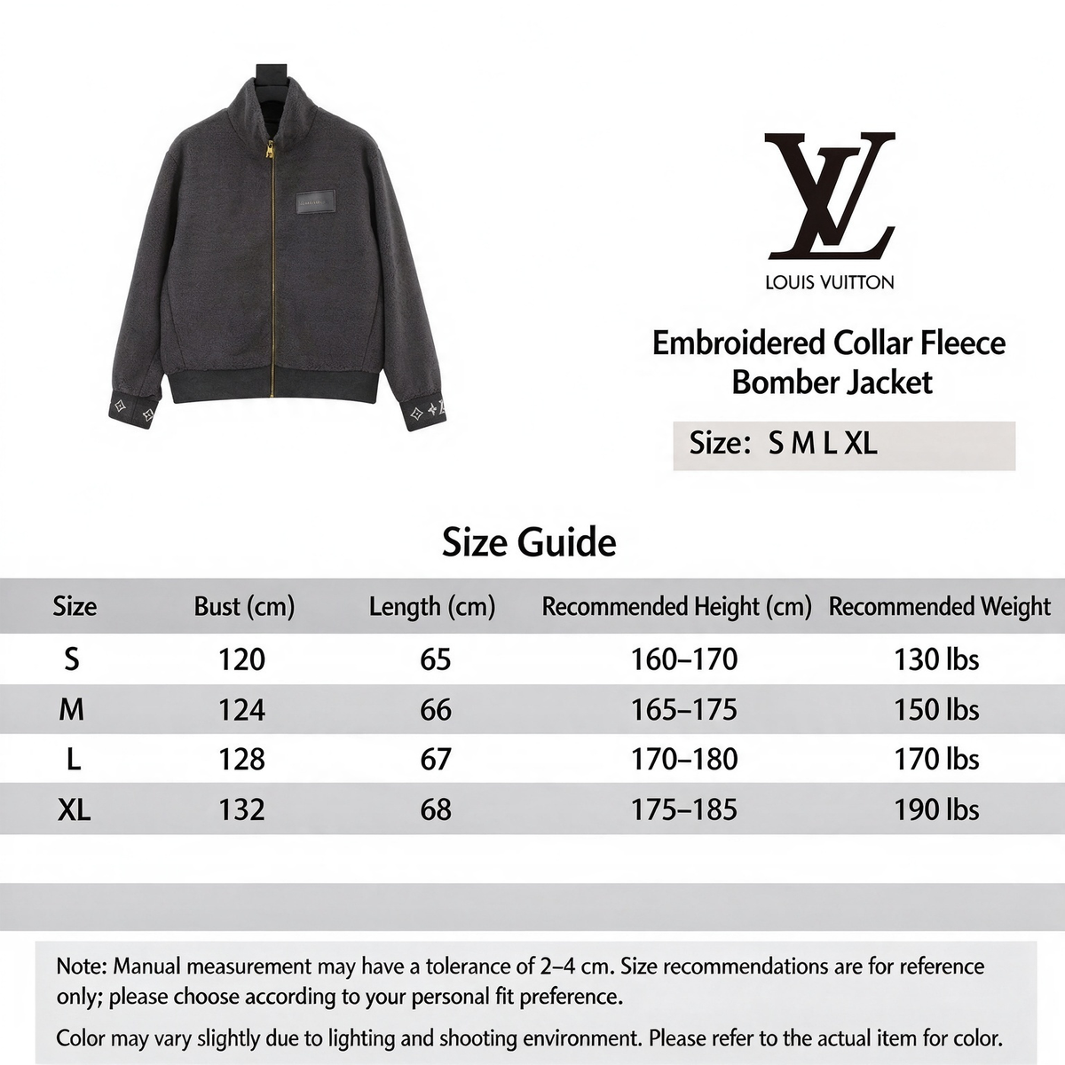 Louis Vuitton Fleece Zip Up Jacket Unisex Stand Collar Sherpa Outerwear Dark Grey